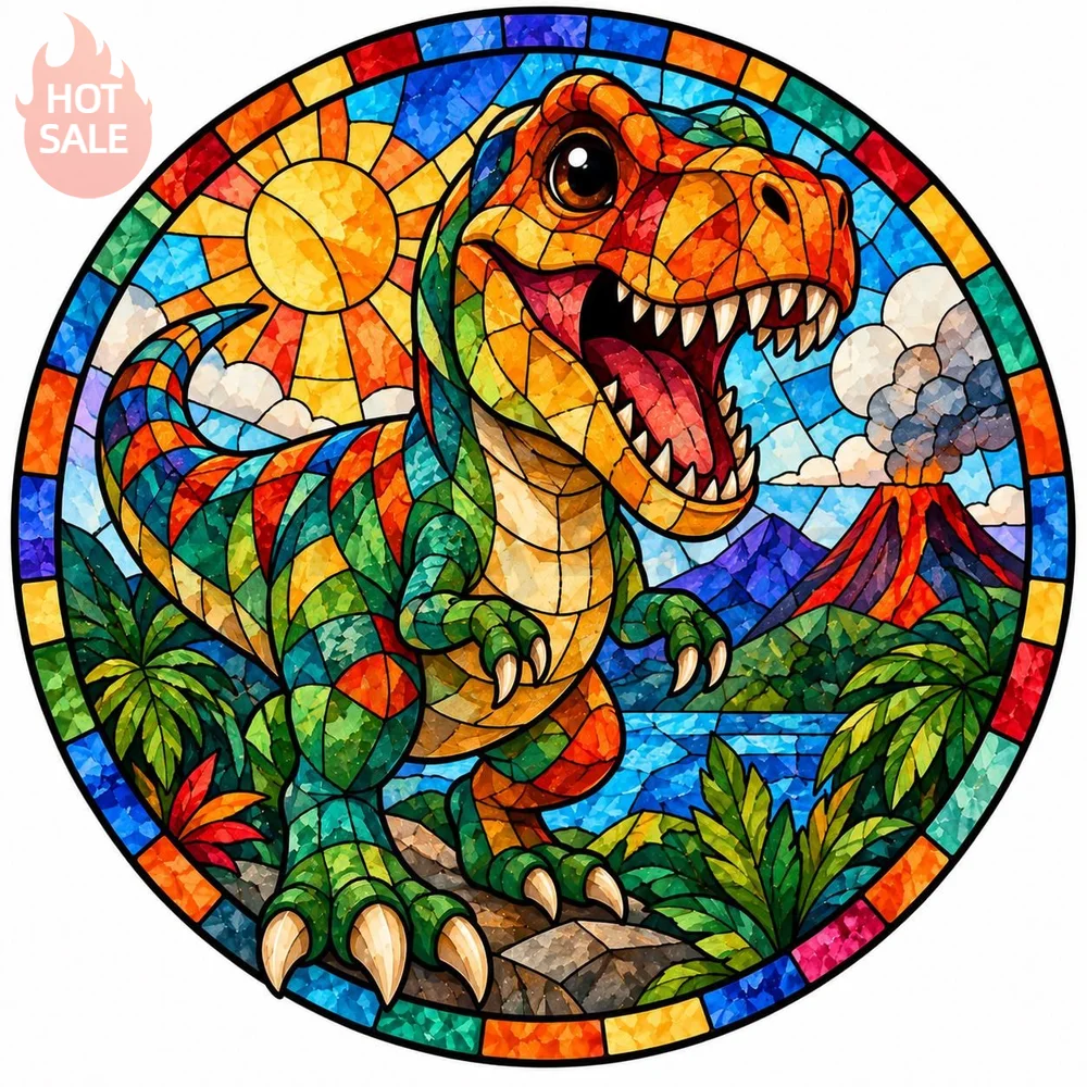 Stained Glass Effect Dinosaur Round Colorful Mosaic PVC Decal For Toolbox Waterproof Sun Protection Sticker Car Accessories