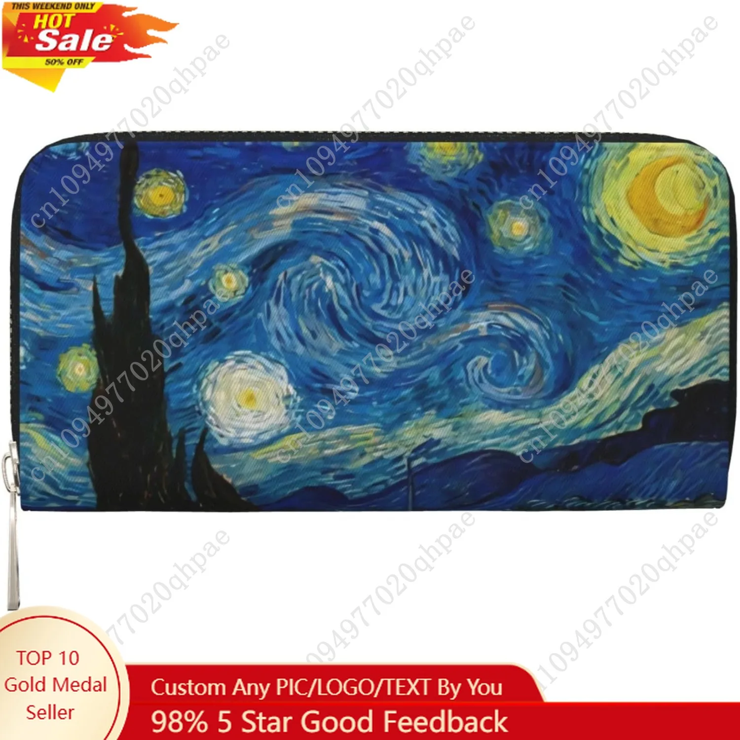 

The Starry Night Wallet for Men Women Elegant Long Clutch Zip Around Travel Leather Coin Purse Large Capacity Credit Card Holder