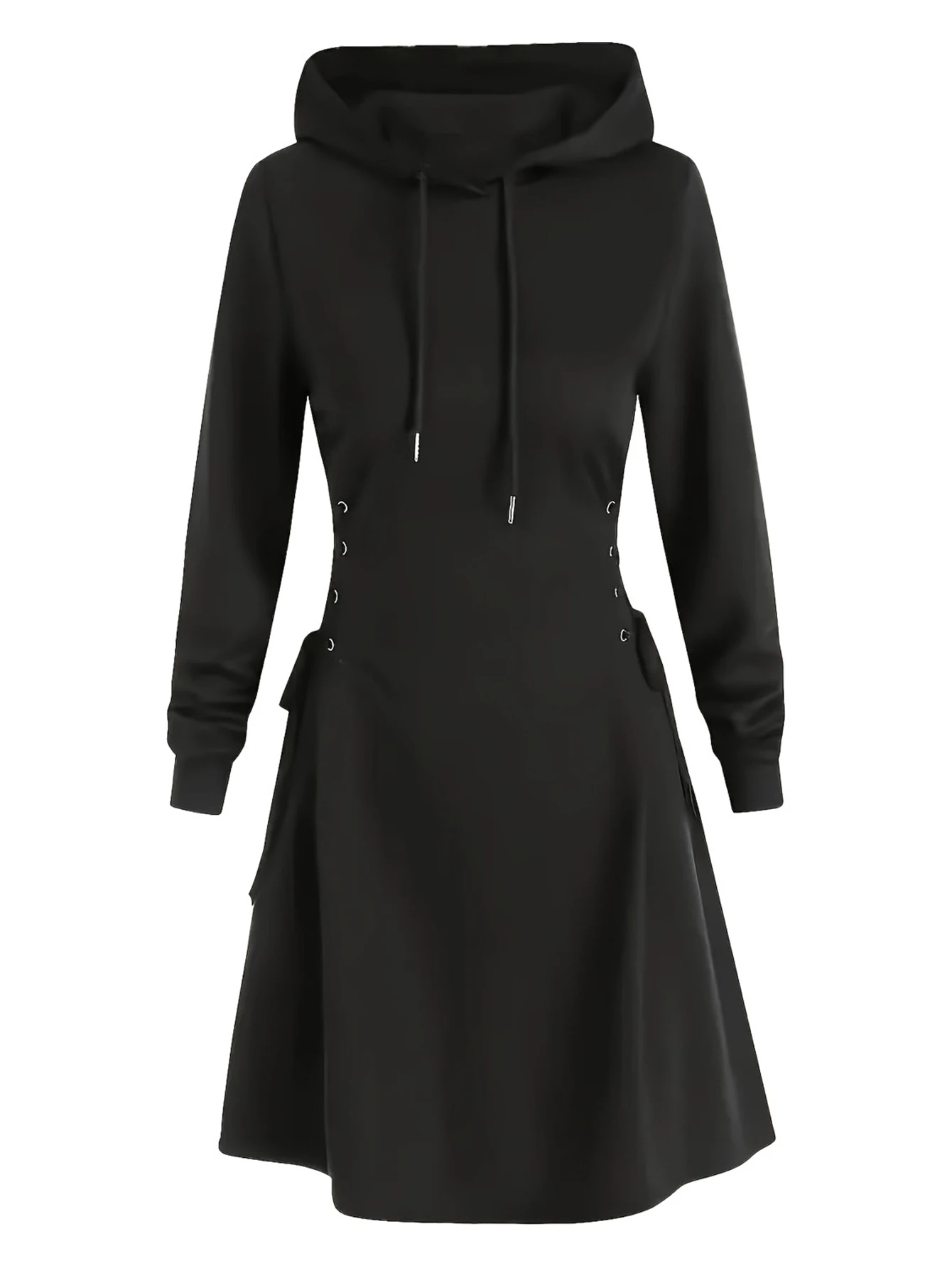 فستان نسائي بقلنسوة بأكمام طويلة ورقبة دائرية، فستان خريفي أنيق فضفاض مناسب للاستخدام اليومي #4