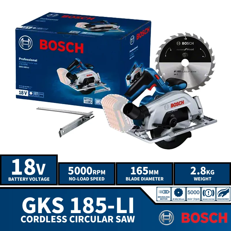 BOSCH GKS 185-LI Brushless Cordless 165MM Circular Saw 18V Lithium Power Tools 5000RPM Wood Saw