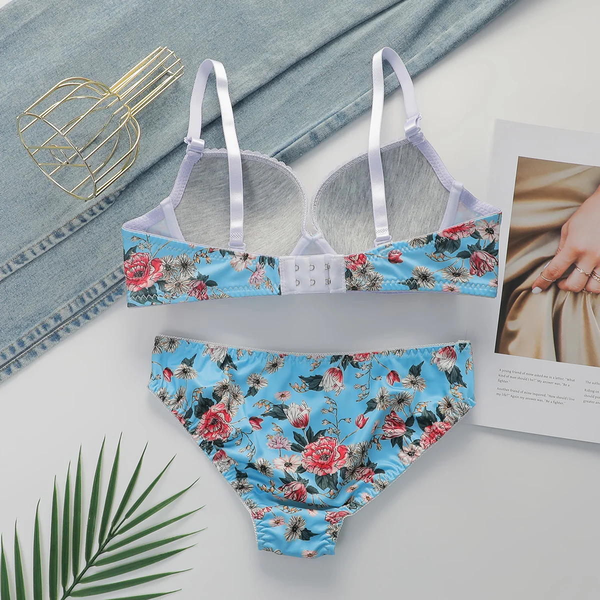 2-Pieces High quality Women\'s Flower Printed Bra Underwear Set Women\'s Autumn/Winter New Underwear Underwear Underwear A2173