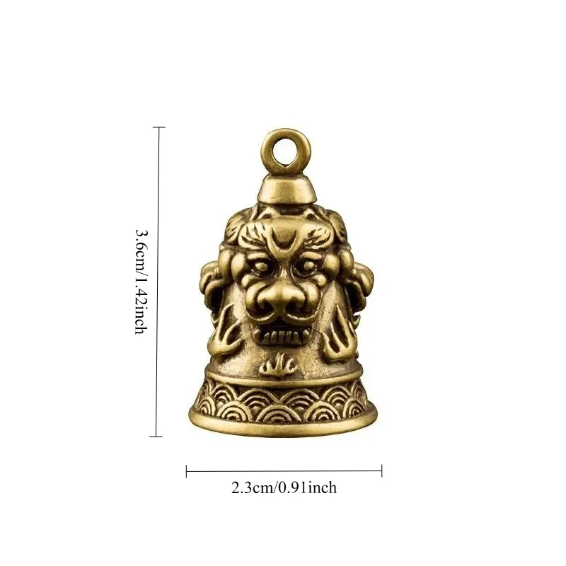2Pcs Three Lions Head Bell Pendants Retro Brass Keychain Small Ornaments Feng Shui Decor Home Living Room Desk Decorations