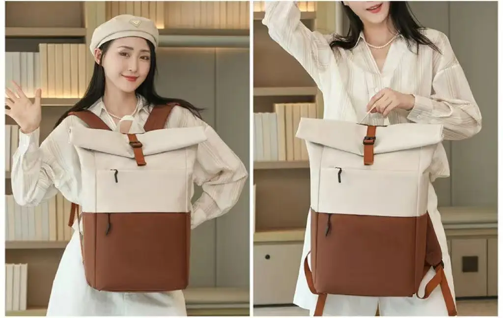 Roll Top Casual Backpack, Large Capacity Business Laptop Bag, Commute Work Backpack for Office & College Students