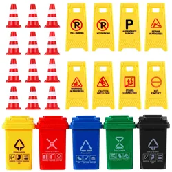 25 Pcs Traffic Signs Street Road Signs Toys Traffic Cones Trash Cans Models Kids Educational Accessories