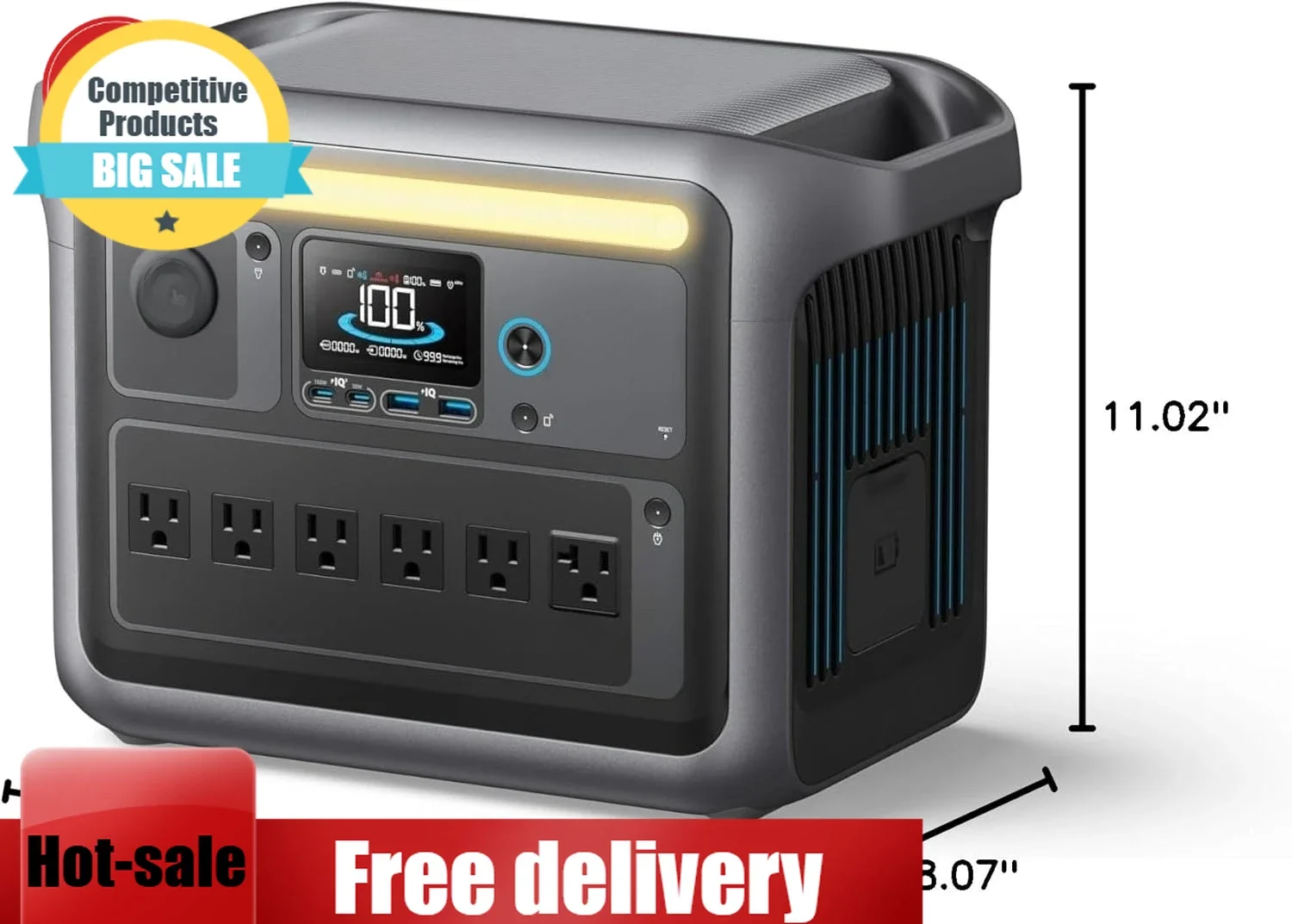 

Home Backup-C1000 Portable Power Station, 1800W (Peak 2400W) Solar Generator, Full Charge In 58 Min, 1056wh LiFePO4 Battery For