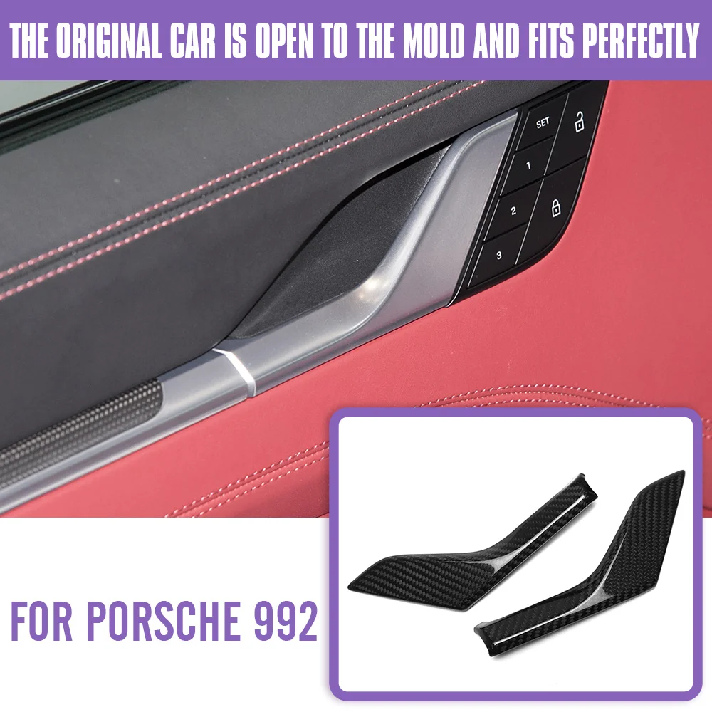 For Porsche 911 992 Carrera Turbo 2020+ Carbon Fiber Car Interior Door Panel Trim Protection Decoratation Door Handle Cover 2PCS