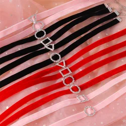 Aihua Sexy Red Velvet Choker Necklaces for Women Round Square Triangle Crystal Necklace Wedding Party Jewelry Neck Collar