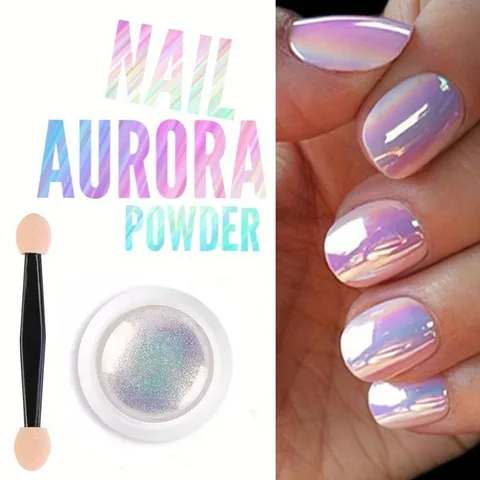 1 банка перламутровых пудр для ногтей с зеркальным эффектом Aurora Chrome Mermaid Nail Art Powder Rainbow AB Magic Mirror Pearl Shell Powder Supplies топ 6 мономерная жидкость - №2