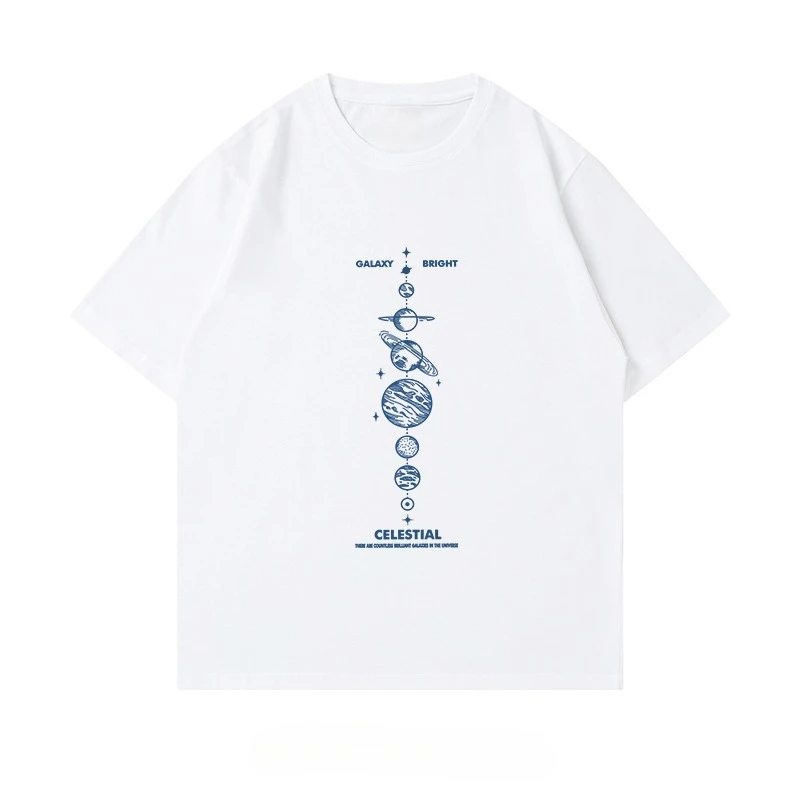 

2025 Summer New Universe Galaxy Print Short-sleeved T-shirt Men's and Women's Pure Cotton Loose Round Neck Half-sleeved Casual