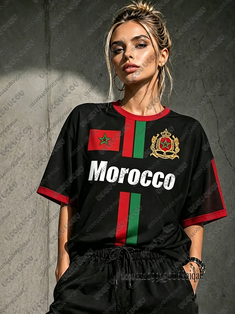 2026 Morocco Football T Shirt For Women Red Letter Print Short Sleeve Tee Team Fans Uniform Casual Sports Football Jersey Tops