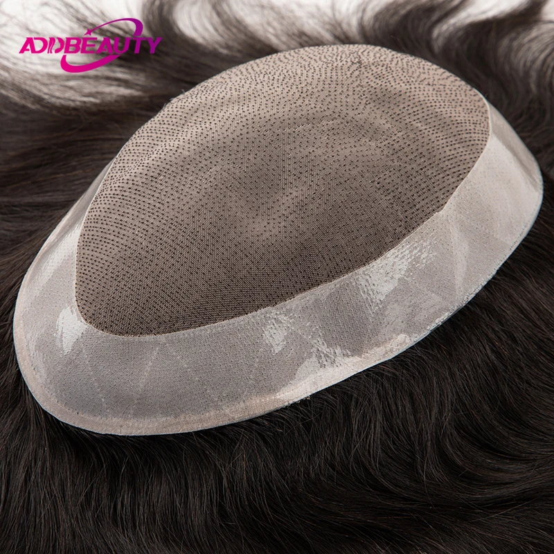 Men Capillary Prosthesis Fine Mono NPU Human Hair Wigs Straight Wave Man Toupee Indian Human Hair System Natural Color With Grey