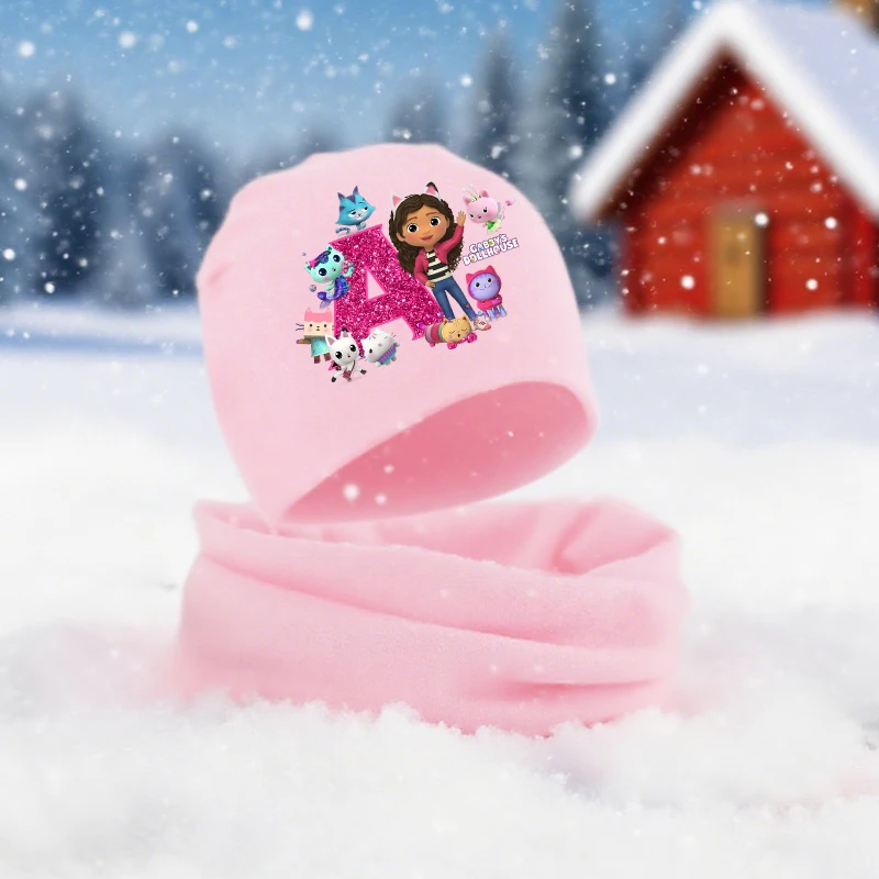 

Gabby Dollhouse Children 2pcs Hat Scarf Cartoon Anime Baby Girls Winter Warm Cotton Kids Comfortable Woolen Cap Collar Suit Gift