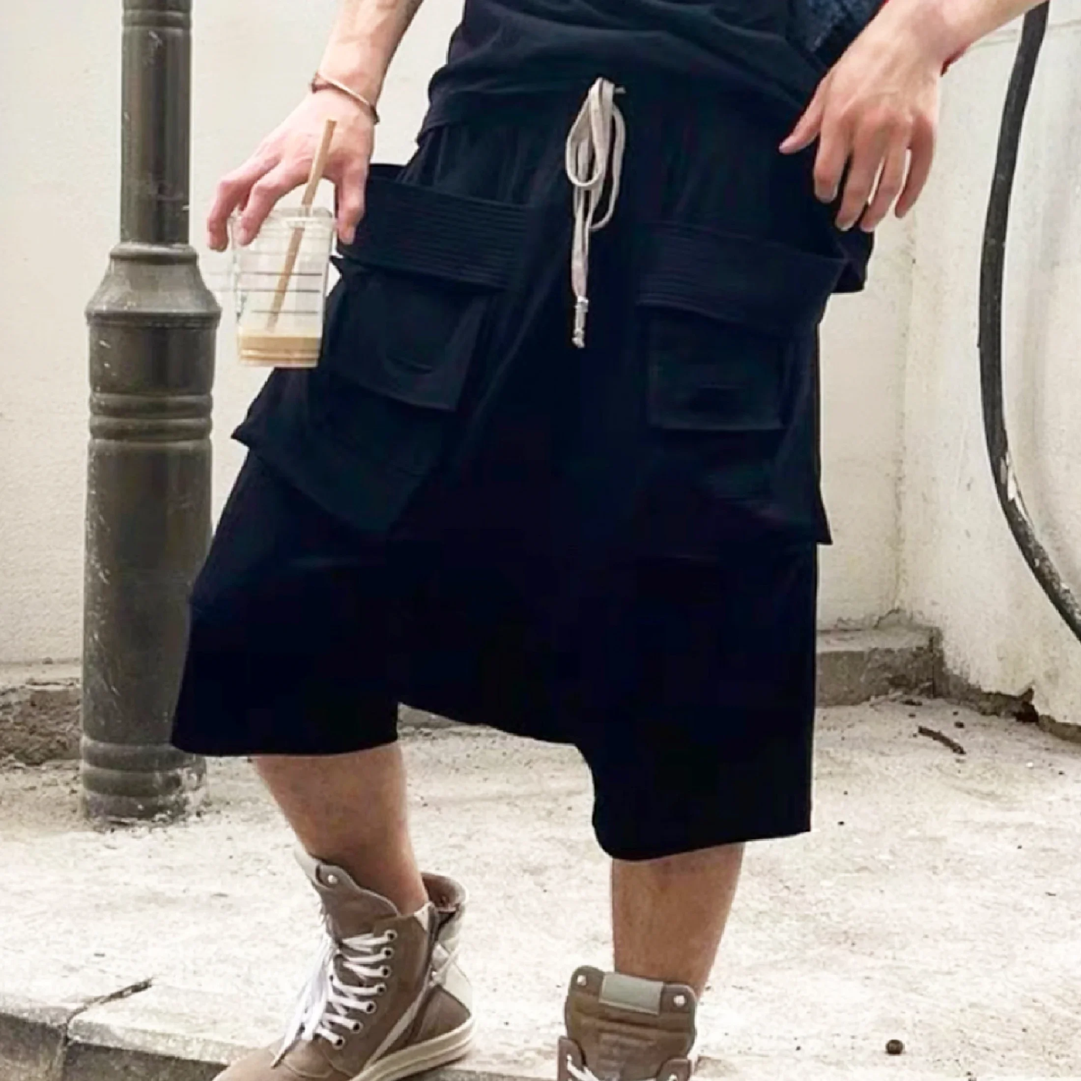 

NIGO Men's Spring/summer Vintage High Street Broken Black Distressed Denim Shorts With Drawstring Pants Ngvp #nigo8539