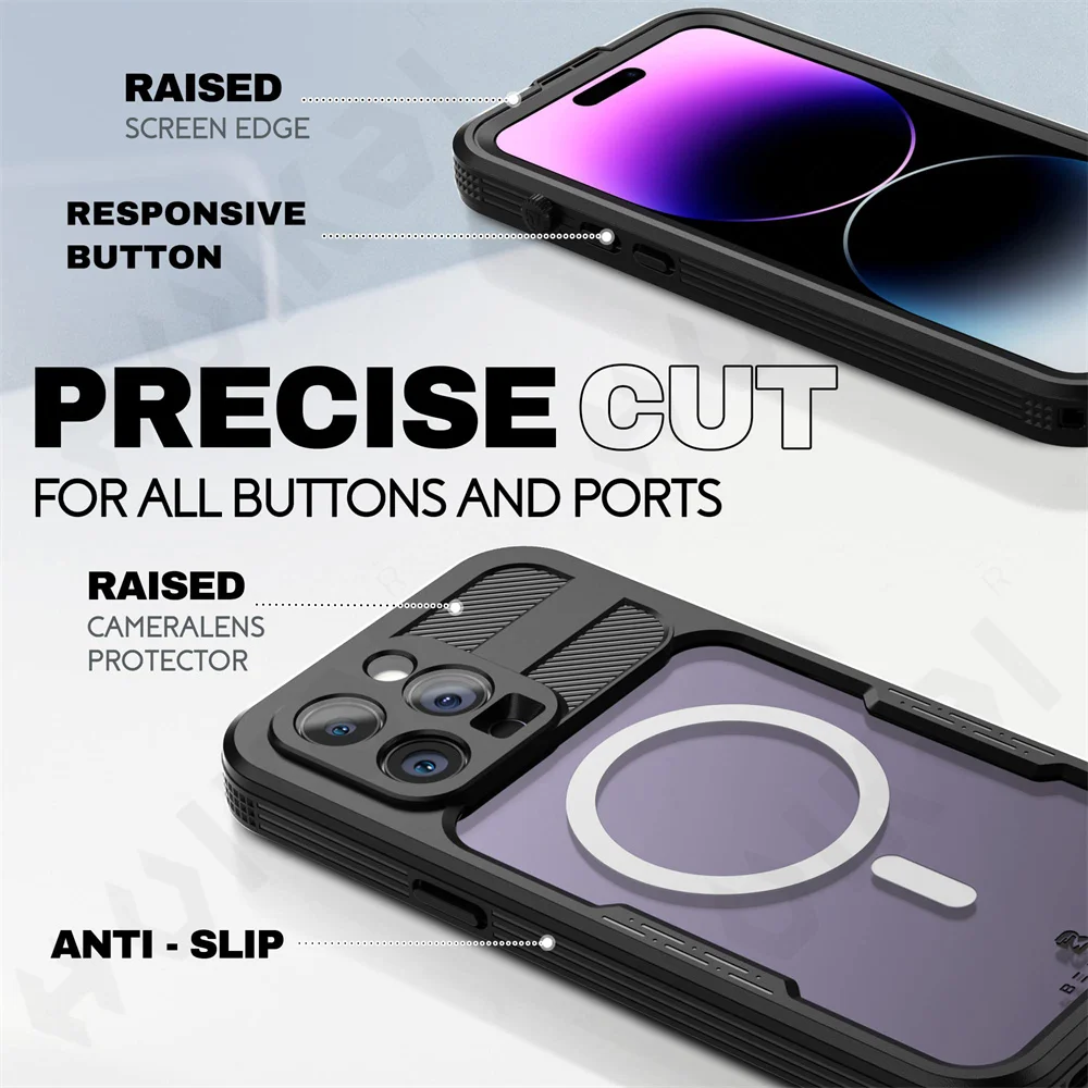 Case For iPhone 14 Pro Max Plus Waterproof Case MagSafe Shockproof with Screen Protector and Magnetic IP68 Protective Cover