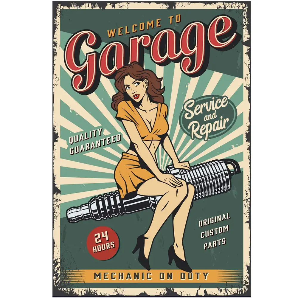 Nostalgia Time  Retro Design Servic and Repair Tin Metal Signs Wall Art | Thick Tinplate Print Poster Wall Decoration for Garage