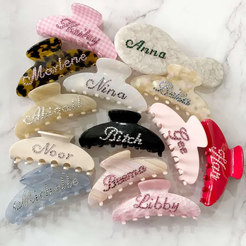 

Personalized Hair Decoration Accessory Custom Name Rhinestone Bridesmaid Hair Claw Clip Anniversary Gift Wedding Bride Gift