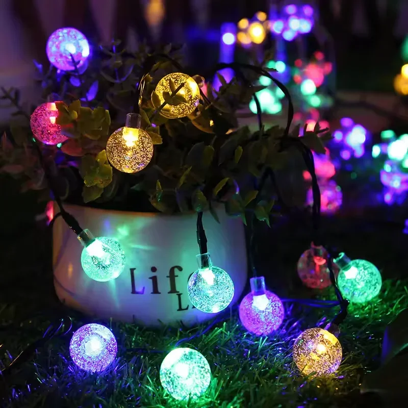 Solar LED String Light Bubble Ball Light Outdoor Waterproof LED 8 Modes Decorative Light for Garden Party Decoration Holiday