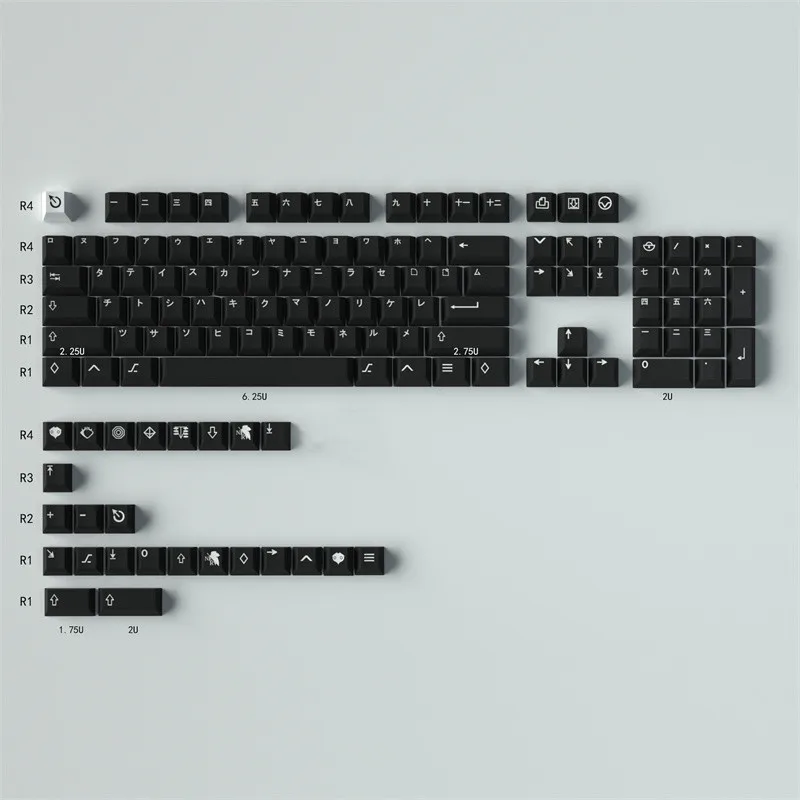 Imagem -02 - Gmk Wob Katakana-pbt Keycap Perfil Cereja para Switch mx Teclado Mecânico Dye-sub 61 64 87 96 104 Layout Preto e Azul 129 Chaves