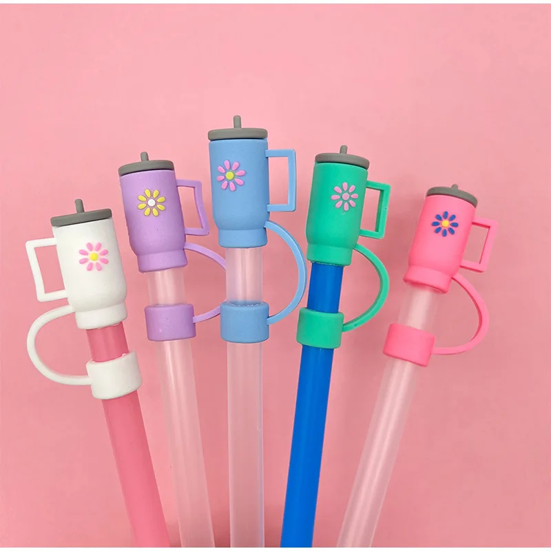 10mm Cute Silicone Straw Covers Cup for Stanley 30/40oz Tumbler Flower Cloud Star Reusable Dust-Proof Straw Toppers