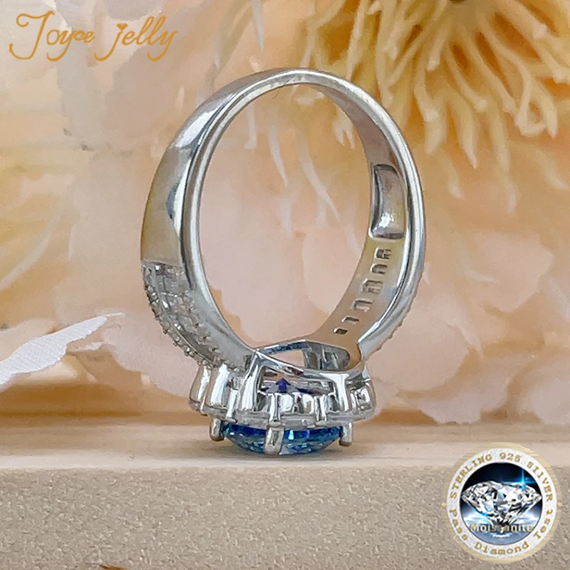 JoyceJelly 2ct Royal Blue Moissanite Ring for Cham Lady Round 8H8A Cut VVS1 Moissanite Diamond Dating Wedding Party Jewerly Gift