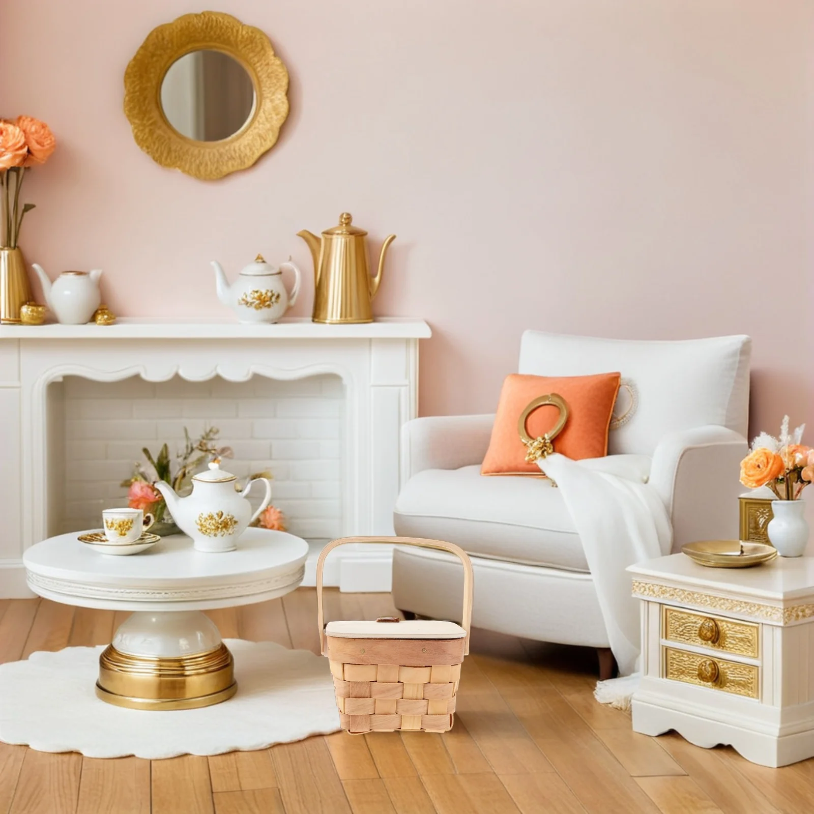 2Pcs Kids Mini Woven Basket Small Handle Natural Wood Candy Flower Farmhouse Picnic Party Favor Craft Storage Mini Basket Khaki