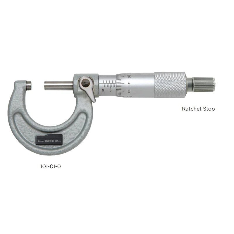 Asimeto Metric Graduation: 0.01mm / 0.001mm with Ratchet Stop Outside Micrometers