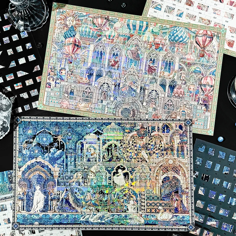 2 Style Cloud Flow Light Series 3D Laser Silver Puzzle Sticker DIY Pocket Cabin Scene Collage Stickers Festival Gift