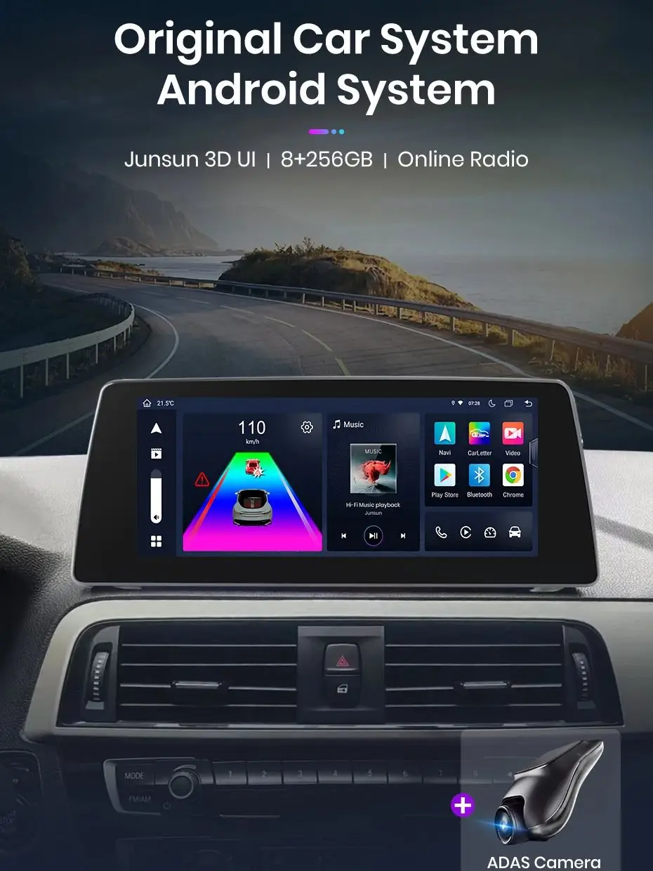 Junsun 10,25'' Wireless CarPlay Android Auto Autoradio für BMW 1er F20 2017-2019 EVO System Intelligentes System Stereo GPS-Navigation
