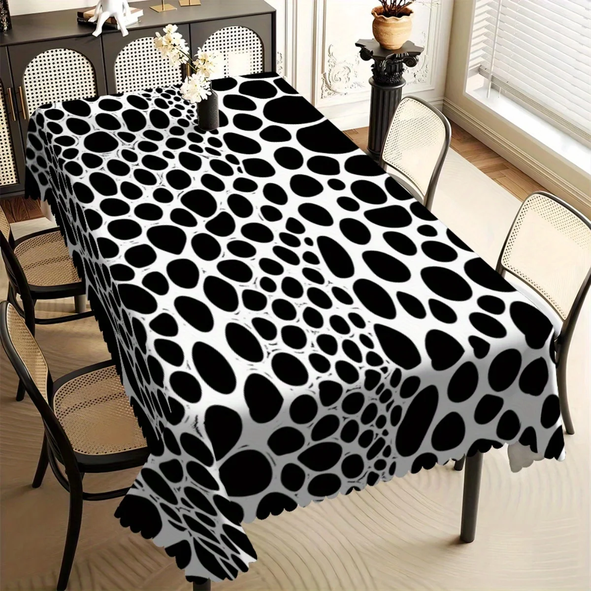 Black White Cow Spot Print Tablecloth, Waterproof Oilproof Wipeable Cover For Restaurant Kitchen Cafe Indoor Table Decor