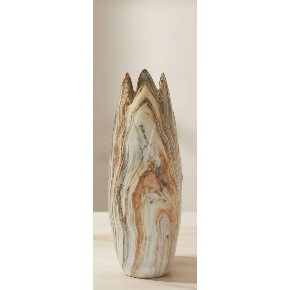 Современная керамическая ваза с мраморным центральным элементом и ржавчивыми акцентами, ваза для цветов с угловыми краями для домашнего декора 7x7x21 бежевый
