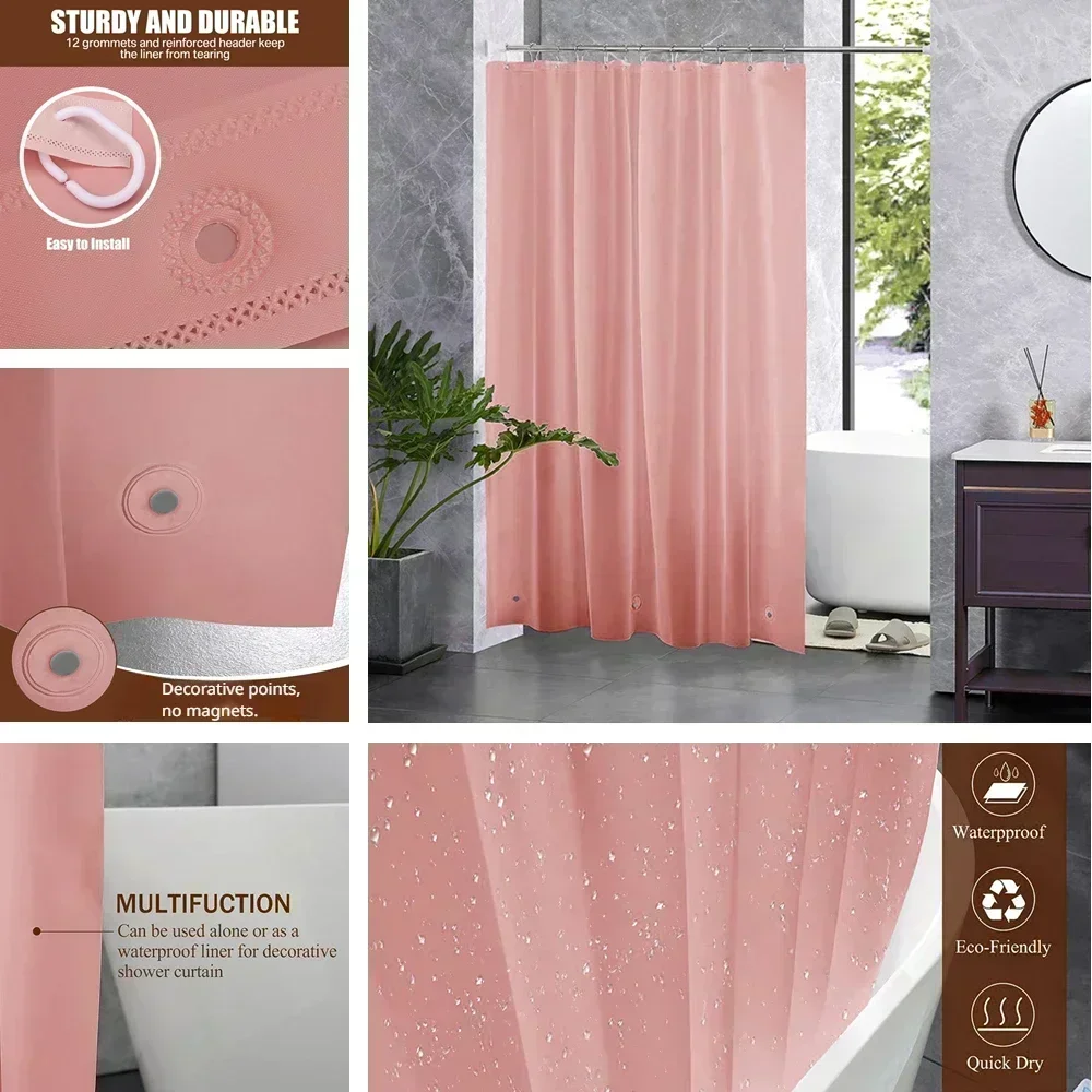 Clear Shower Curtain Plastic Shower Liner PEVA 180x180CM Lightweight Waterproof Shower Curtains for Bathroom with Magnets&Hooks