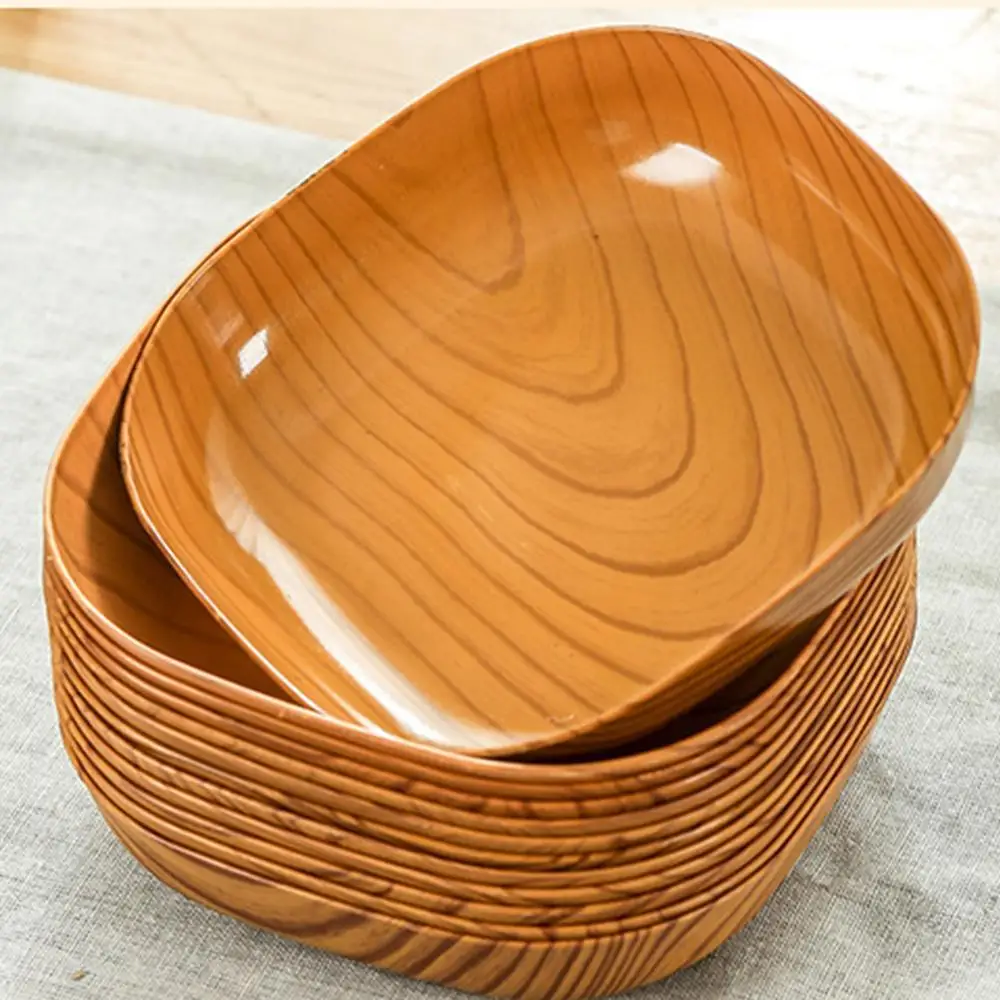 Plato cuadrado de grano de madera para cocina, juego de platos de grano de madera Simple japonés para vajilla, cuenco de cocina, vajilla, suministros de cocina