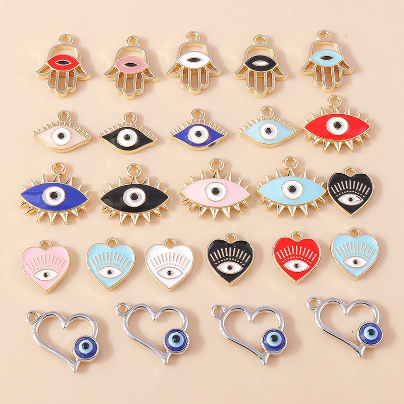 Leslie 10 Stück Türkische Augen-Anhänger, Emaille Hamsa Hand und Böser Blick Anhänger, Verbinder für Ohrringe, Armbänder, Halsketten, DIY Schmuck – Detail 5