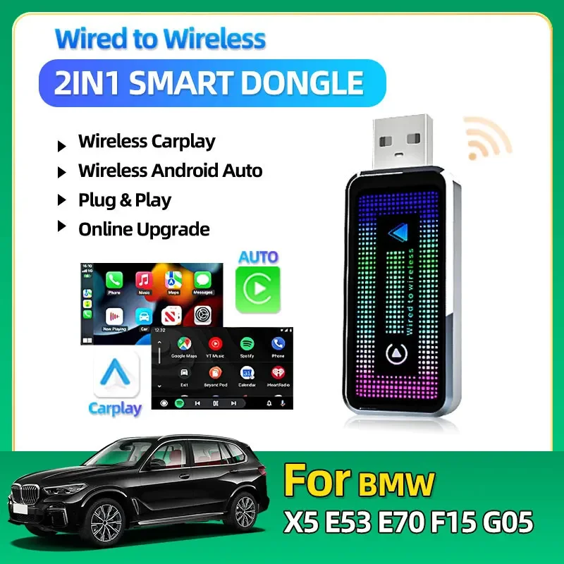 

2in1 Wireless CarPlay Android Auto Wireless Smart Dongle Mini Box Plug And Play For BMW X4 F26 G02 Car Accessories Tools
