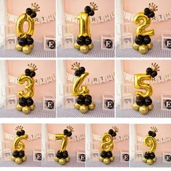 Globos de columna de aluminio con números, decoración de fiesta de feliz cumpleaños para niños y niñas de 1, 2, 3, 4, 5, 6, 7, 8 y 9 años, color negro y dorado cromado, 32 pulgadas