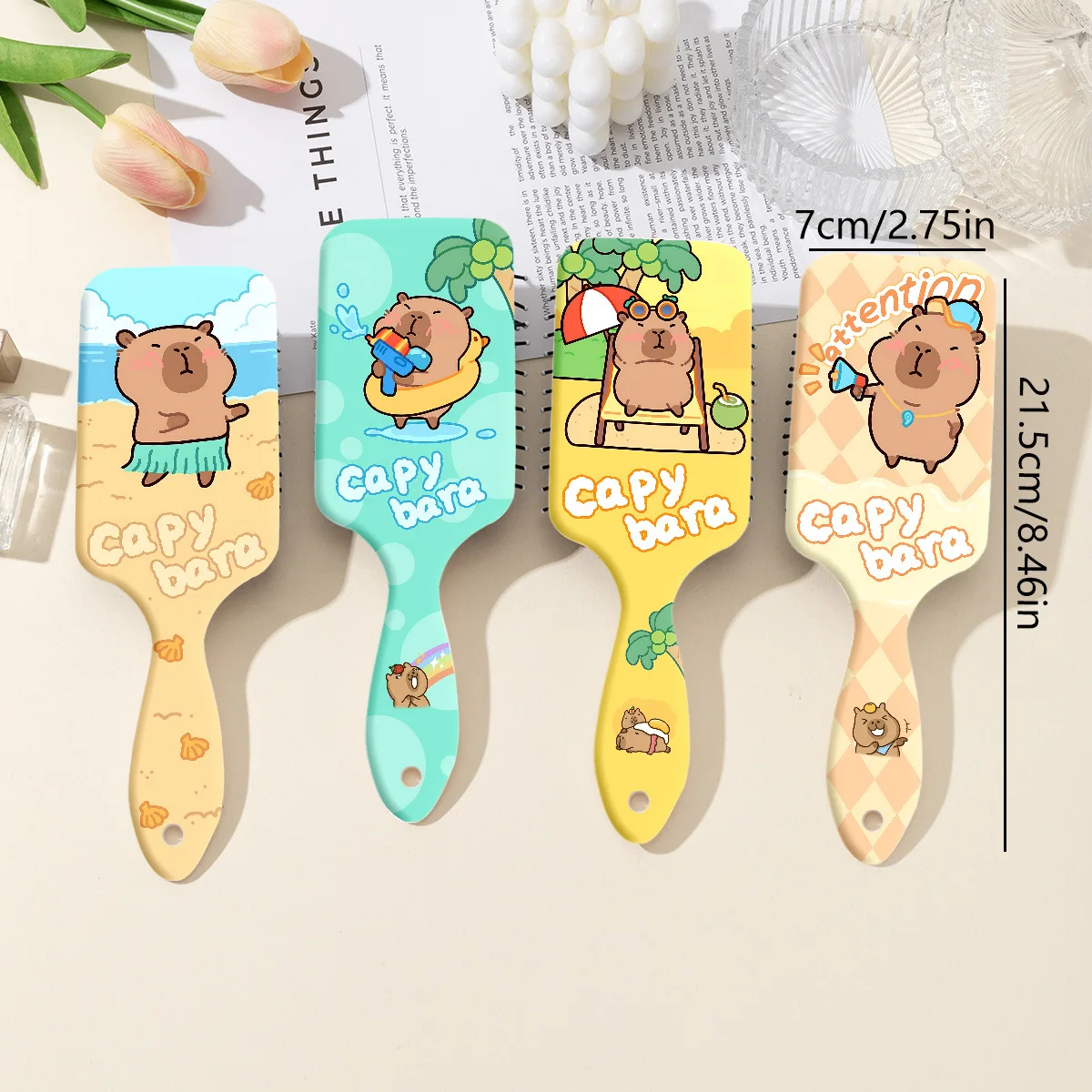 

Cute Cartoon Capybara Air Cushion Hair Brush - Happy Balloons & Stars Design, Portable Daily Hair Care Comb