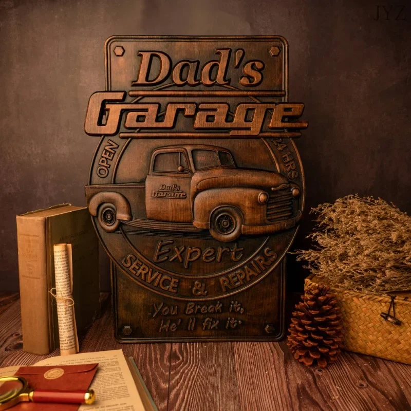Vintage Father's Day Wood Carving Garage Icon Wall Hanging Ornament Gift