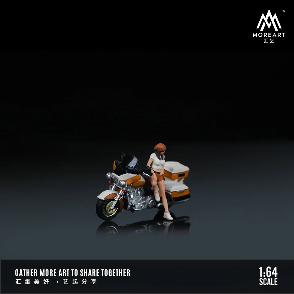 

MoreArt&TimeMicro 1:64 Cruise White Orange Latte Art Motorcycle Girl Figure Set