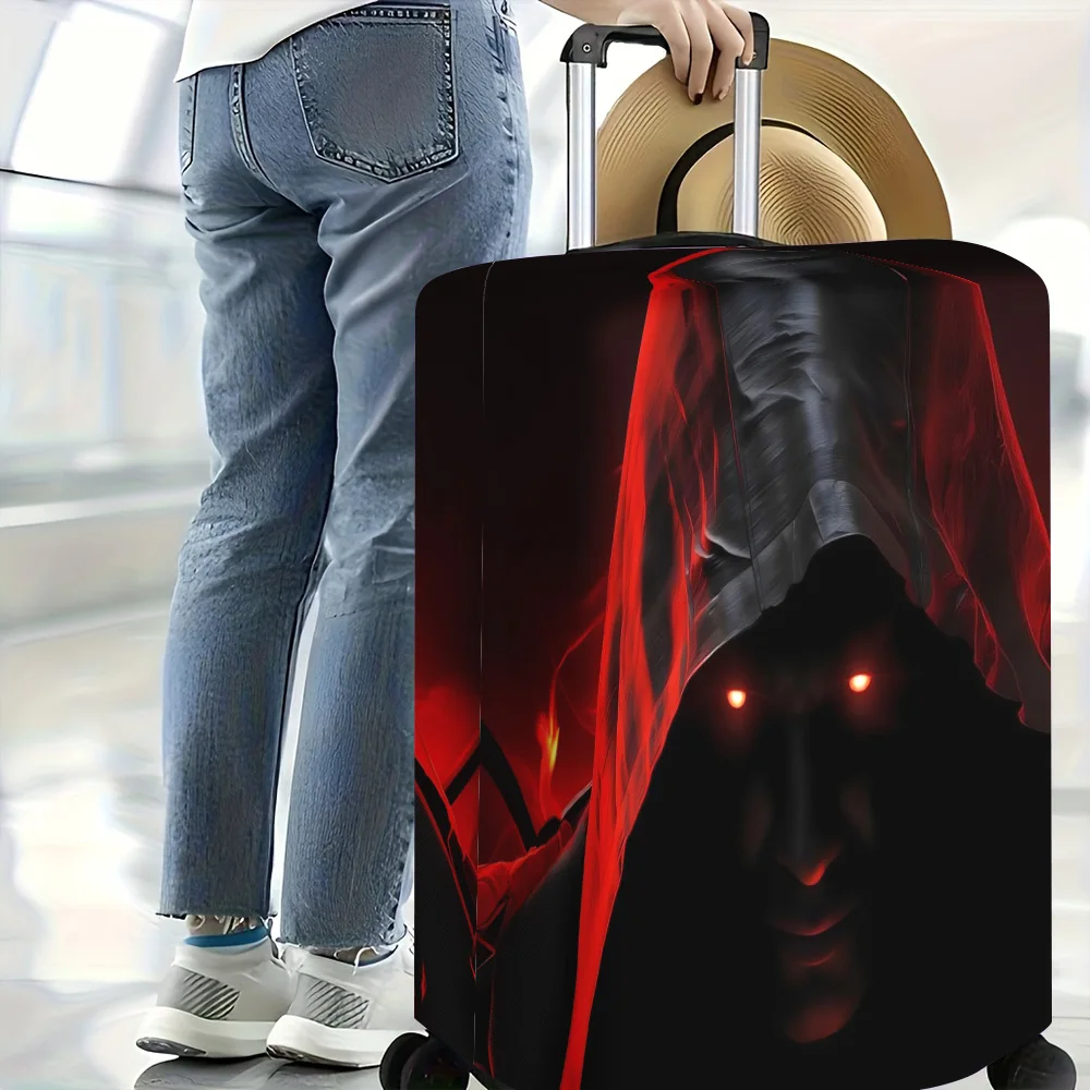 1pc Red Hooded Warrior Luggage Cover. Fits 18–32-inch suitcases; effectively protects your luggage.