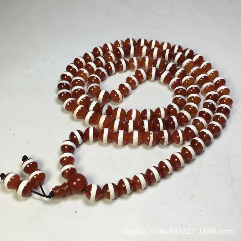 Red agate weathered single-line round pharmacist dzi bead necklace multi-strand bracelet 108 beads with three-eyed tiger te