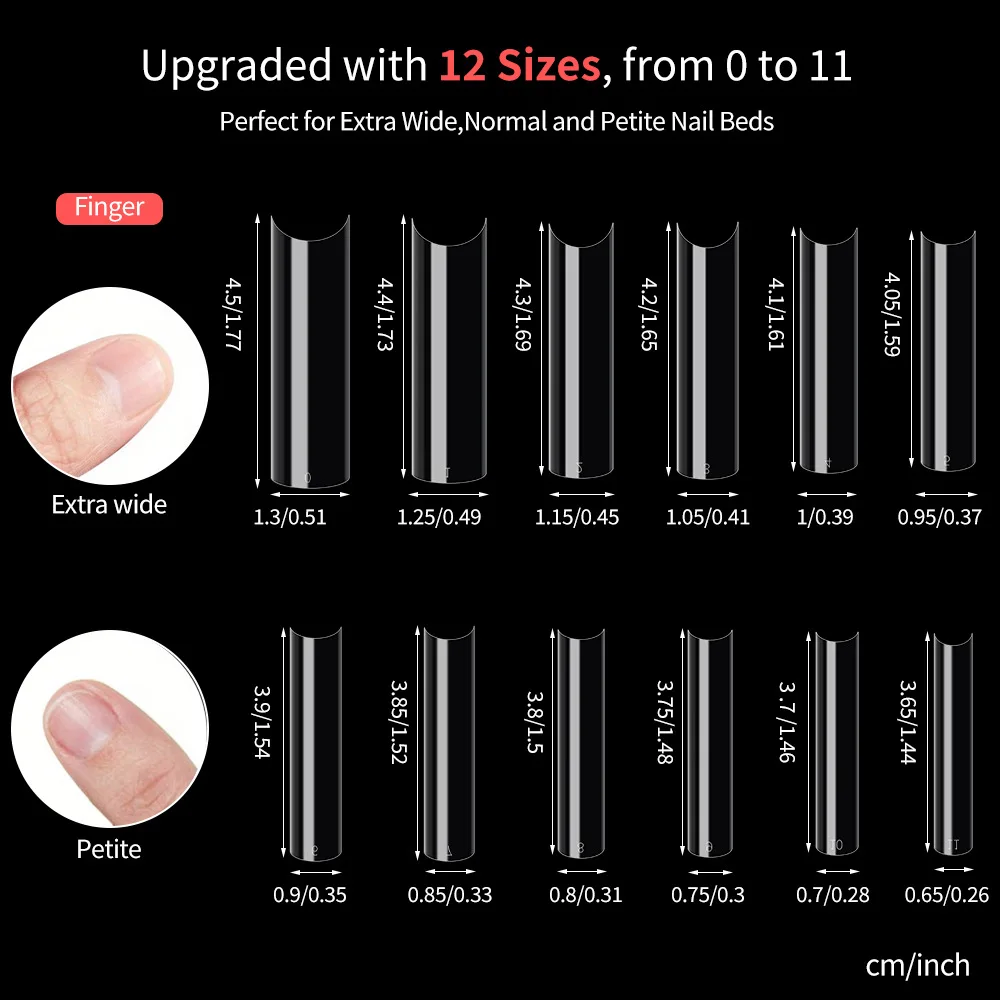 240pcs Water Pipe False Nail Tips Extra Long Square Fake Acrylic Nails French Full Cover Transparent Soft Gel Tips Salon Tools