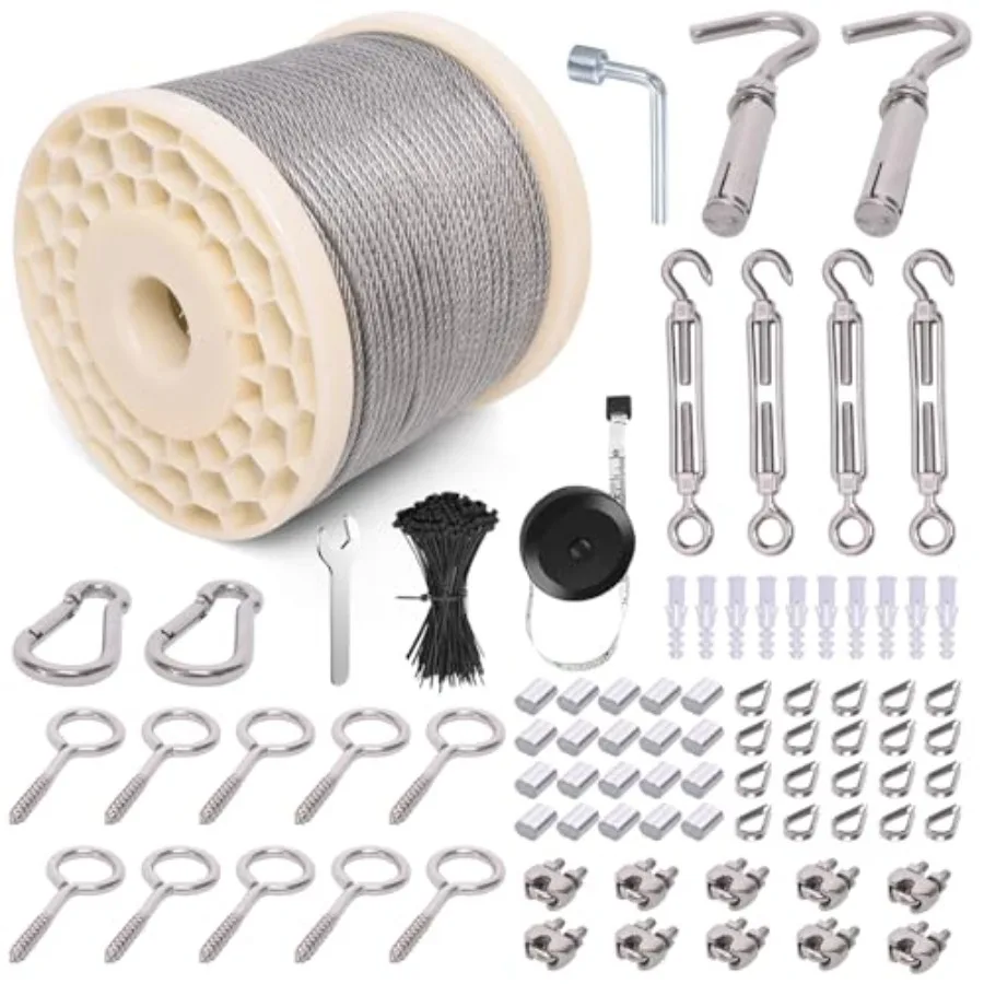 

200FT 1/8" Wire Rope Kit Vinyl Coated 304 Stainless Steel Wire Cable 7x7 Strands 920LBS Breaking Strength M5 Turnbuckle for Cab