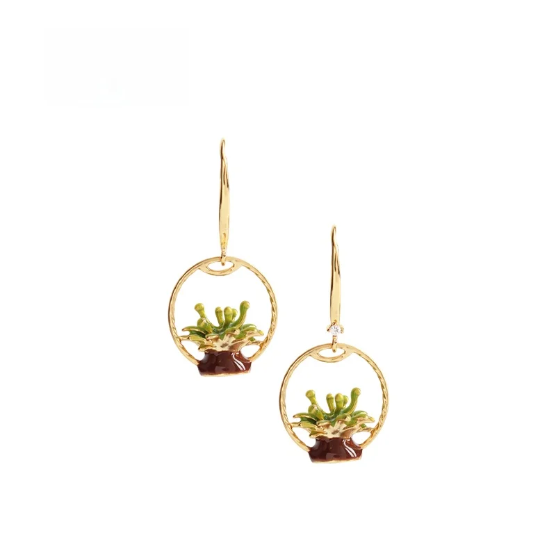 

Серьги Sumni в винтажном стиле с эмалью и эффектом капель, с изображением зеленых растений, летняя новинка, модные женские украшения, декор для ушей