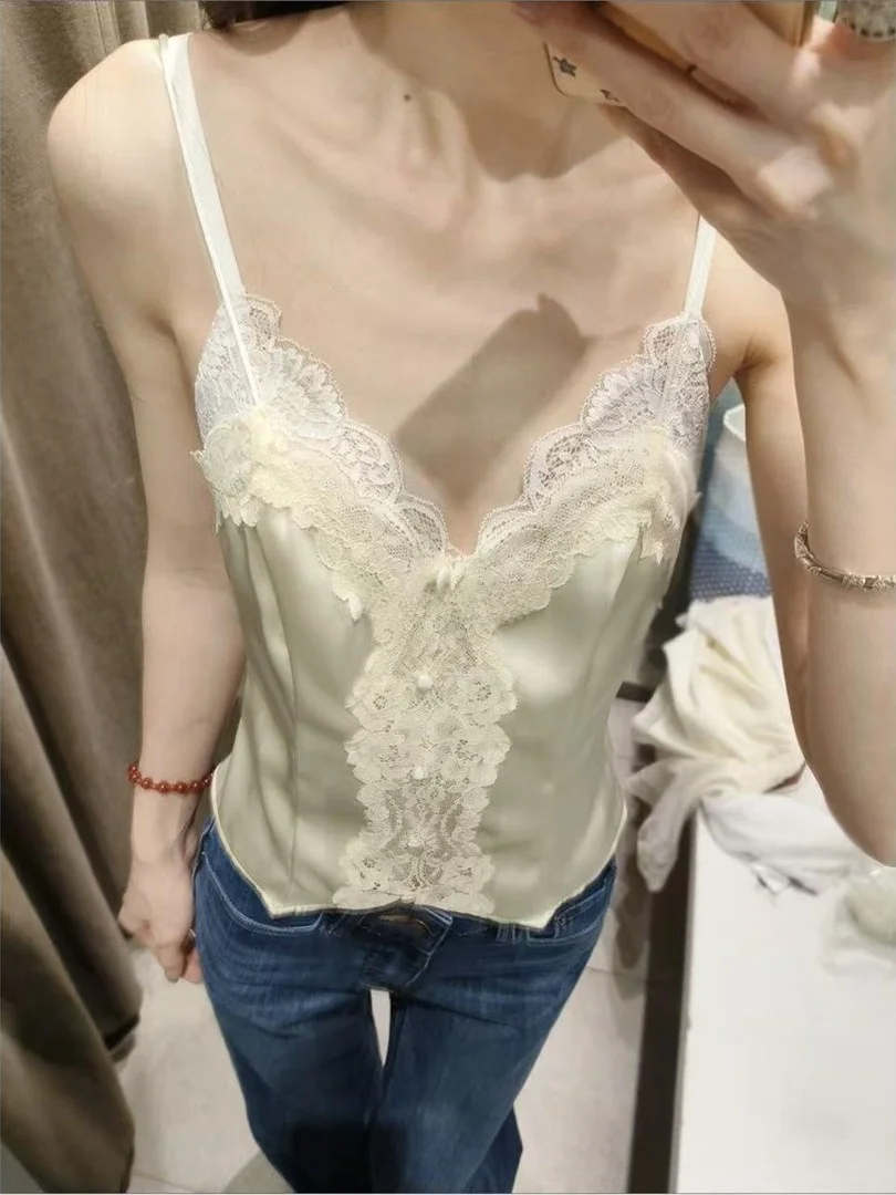 Spicy Girl Style Lace Outerwear Small Strap Vest Women Summer Unique Good Looking Inner Match Vacation Small Top