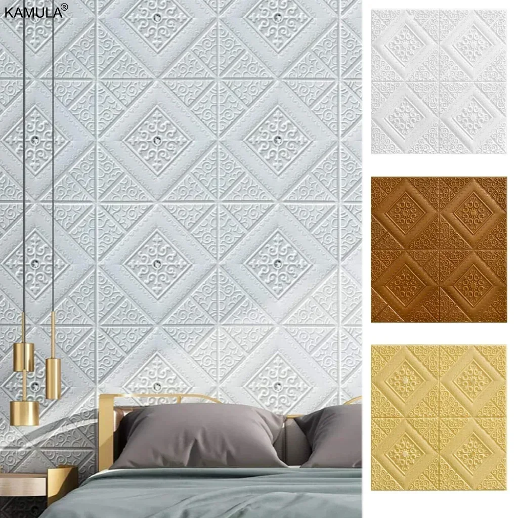 

Self-Adhesive Foam 3D Wallpaper Panels Thickened Ceiling Wall Sticker for Living Room Bedroom Bathroom Dormitory Home Decoration