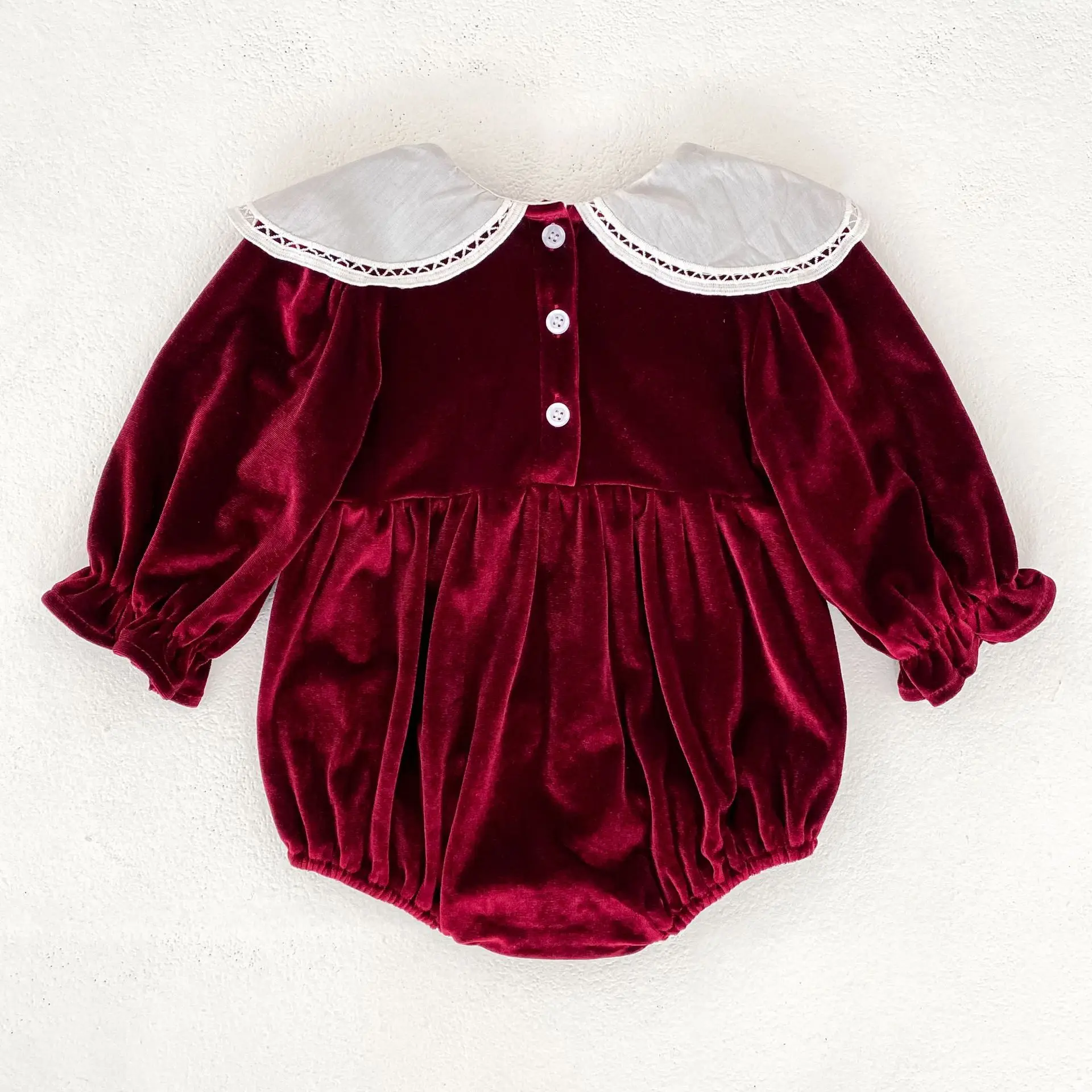 Christmas Sister Outfits Petal Lace Collar Baby Bubble Romper & Girls A-Line Long Sleeve Dress Girl's Clothing