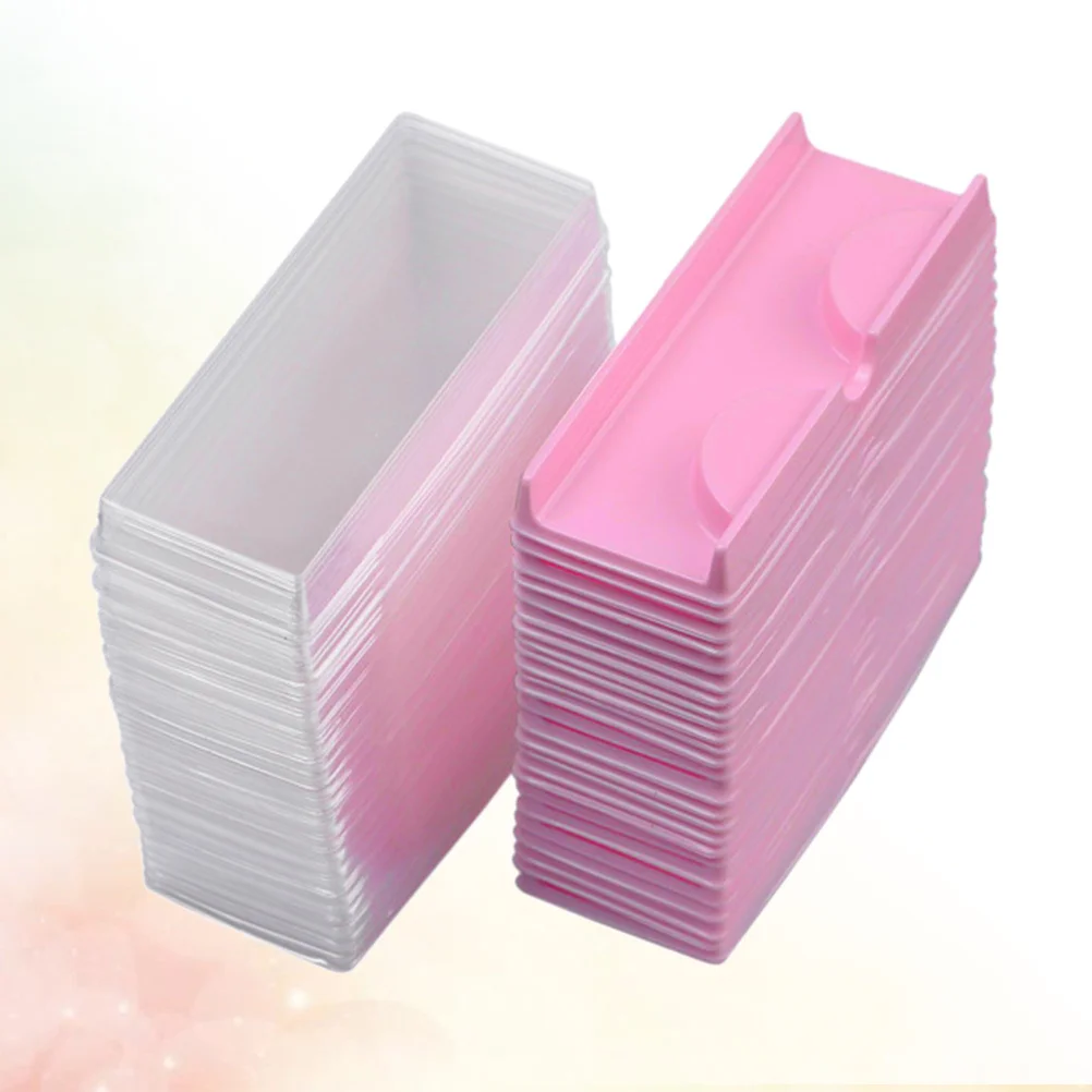 50Sets Pink False Eyelash Storage Boxes Clear Cover Easy Open Organizer Lightweight Container Convenient for Salon and Personal