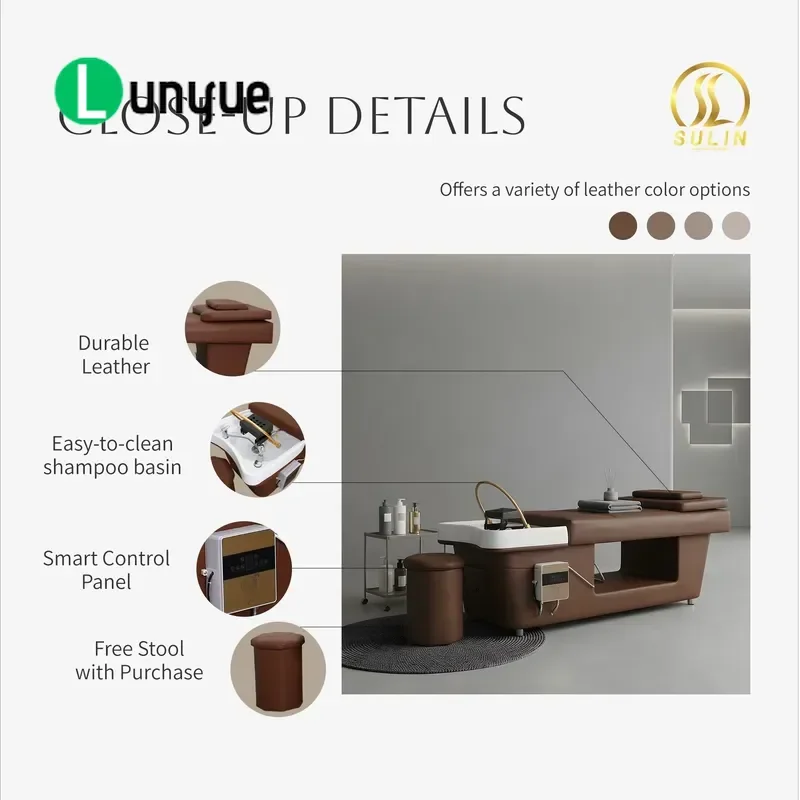 Head Massage Bed with Constant Temperature Water Supply Water Circulation Shampoo Bed Ceramic Basin SPA Furniture