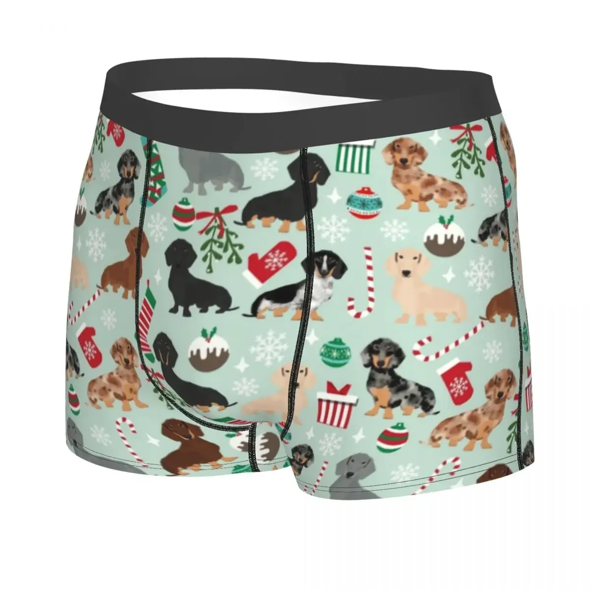 Dachshunds Roupa Interior de Natal Retro para Homens, Sexy Print, Salsicha Wener, Texugo, Cães Boxer Shorts, Calcinhas, Cuecas, Cuecas Macias