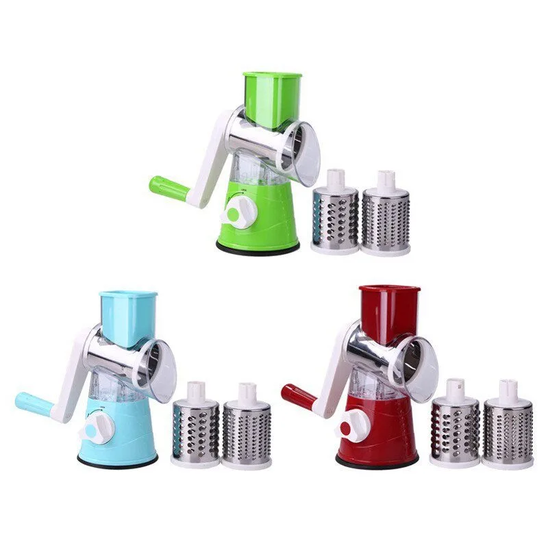 Multifunctional 3-in-1 Manual Vegetable Slicer Round Mandoline Slicer Potato Cheese Kitchen Machine Radish Shredder Kitchen Drum